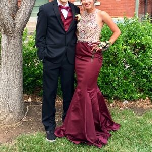 Burgundy Prom Dress with Back Cut Out